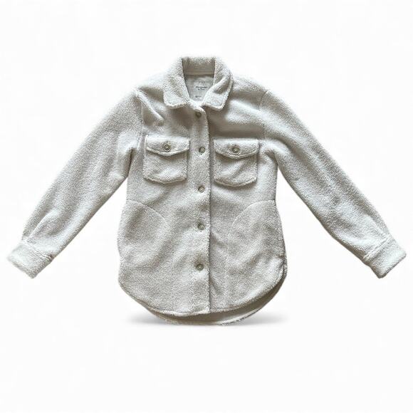 Abercrombie & Fitch Sherpa Shirt Jacket Teddy Extra Small Off White Shacket - Picture 2 of 5